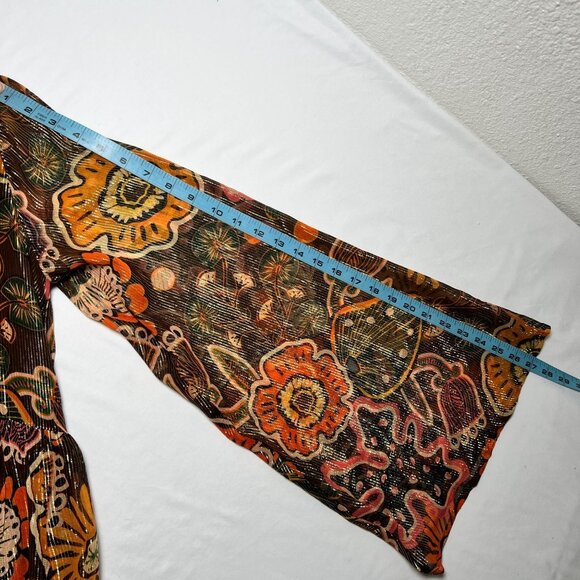 NWOT Sundress REVOLVE Maud Brown Mini Dress Retro Floral Flare Sleeve XS Tall - Picture 11 of 15